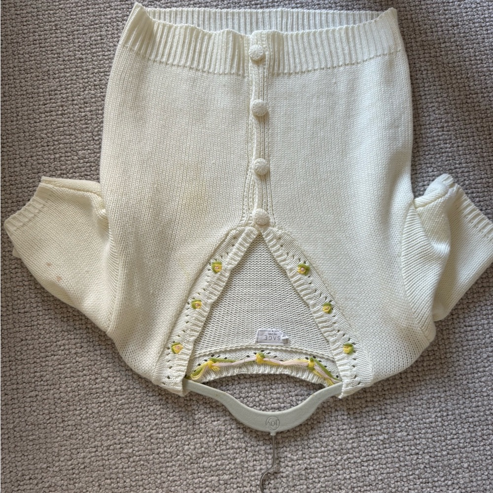 Cream Cardigan with Floral Accents